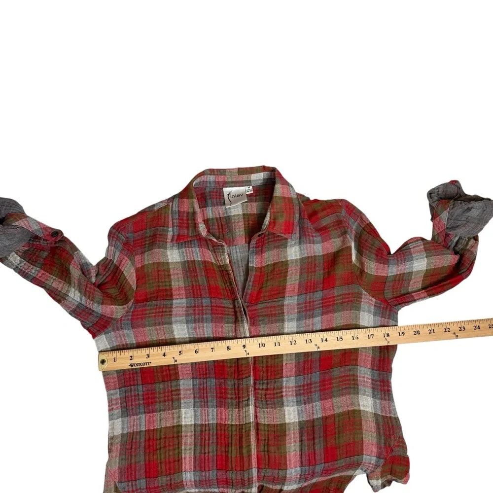 Finley Kings Road Plaid Button Up Roll Tab‎ Sleeve Shirt Womens Size Medium